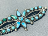 Early 1900's Vintage Native American Zuni Blue Green Turquoise Sterling Silver Pin-Nativo Arts