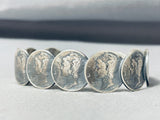 Signed Native American Navajo Royston Turquoise Sterling Silver Dime Bracelet-Nativo Arts