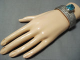 Vivid Yei Vintage Native American Navajo Blue Wind Turquoise Sterling Silver Bracelet-Nativo Arts
