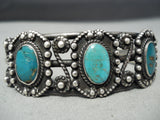 Early 1900's Vintage Native American Navajo Blue Gem Turquoise Sterling Silver Bracelet Old-Nativo Arts
