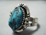 Stunning Vintage Native American Navajo Spiderweb Turquoise Sterling Silver Ring Old-Nativo Arts