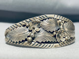 Intricately Detailed Vintage Native American Navajo Sterling Silver Leaf Bracelet Cuff-Nativo Arts
