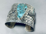 Amazing San Felipe Signed Blue Diamond Turquoise Sterling Silver Huge Bracelet-Nativo Arts