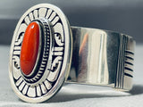 Leo Nez Native American Navajo Huge Coral Sterling Silver Concho Bracelet-Nativo Arts