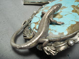 Big Huge Native American Navajo #8 Turquoise Sterling Silver Lizard Bolo Tie-Nativo Arts