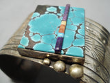 One Of The Best Vintage Native American Navajo Center Inlay Turquoise Sterling Silver Bracelet-Nativo Arts