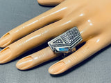One Of The Best Most Intricate Vintage Native American Navajo Lapis Sterling Silver Ring-Nativo Arts