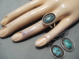Beautiful Vintage Native American Navajo Matching Turquoise Ring Earrings Set-Nativo Arts