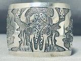 Exceptional Native American Navajo Signed Sterling Silver Storyteller Scene Huge Cuff-Nativo Arts