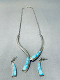 Gorgeous Vintage Native American Zuni Blue Gem Turquoise Sterling Silver Necklace & Earrings Set-Nativo Arts