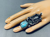 Signed San Felipe Old Kingman Turquoise Sterling Silver Scorpion Ring-Nativo Arts