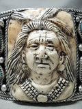Native American One Of The Best Ever Hand Carved Turquoise Sterling Silver Bracelet-Nativo Arts