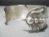 Detailed Intricate!! Native American Navajo Feather Sterling Silver Bracelet Cuff-Nativo Arts