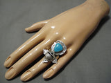 Superior Vintage Native American Navajo 3d Kachina Nel Morton Turquoise Sterling Silver Ring-Nativo Arts