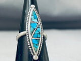 Stunning Vintage Native American Navajo Turquoise Chip Inlay Sterling Silver Ring-Nativo Arts