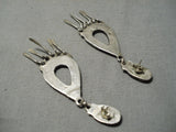 Amazing Vintage Zuni Native American Blue Gem Turquoise Sterling Silver Earrings-Nativo Arts