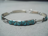 Attractive Vintage Native American Zuni Blue Gem Turquoise Sterling Silver Bracelet Old-Nativo Arts
