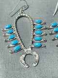 Fabulous Native American Navajo Sleeping Beauty Turquoise Sterling Silver Squash Earrings-Nativo Arts