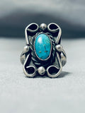 Wonderful Vintage Native American Navajo Pilot Mountain Turquoise Sterling Silver Ring-Nativo Arts