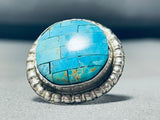 Huge Turquoise Brick Wall Native American Navajo Sterling Silver Inlay Ring-Nativo Arts