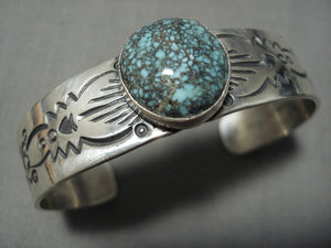 Important Jeanette Dale Native American Navajo Sterling Silver Spiderweb Turquoise Bracelet-Nativo Arts