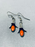 Fabulous Native American Navajo Coral Sterling Silver Squashblossom Earrings-Nativo Arts