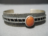 Important Navajo Domed Coral Sterling Silver Native American Bracelet-Nativo Arts