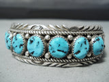 Marie Thompson Vintage Native American Navajo 7 Kingman Turquoise Sterling Silver Bracelet Old-Nativo Arts