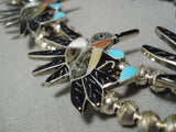 Important Vintage Native American Zuni Ed Leekity Inlay Turquoise Coral Sterling Silver Necklace-Nativo Arts