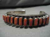 Mind Boggling Vintage Navajo Coral Sterling Silver Native American Bracelet Old-Nativo Arts