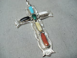 Marvelous Zuni Turquoise Sterling Silver Cross Pendant Native American-Nativo Arts