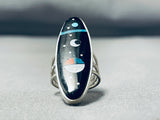 Cosmic Native American Navajo Turquoise Coral Sterling Silver Sunface Ring-Nativo Arts