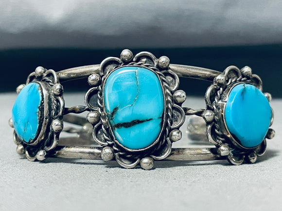 Outstanding Vintage Native American Navajo Blue Diamond Turquoise Sterling Silver Bracelet-Nativo Arts