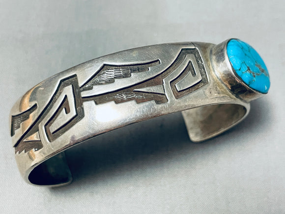 Important Signed Vintage Native American Hopi Old Turquoise Sterling Silver Bracelet-Nativo Arts