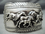 Detailed Wide Vintage Native American Navajo Horse Sterling Silver Blackgoat Bracelet-Nativo Arts