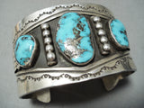 Signed Huge Vintage Native American Navajo Bisbee Turquoise Sterling Silver Bracelet-Nativo Arts