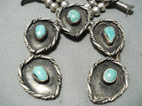 Powerful Womens Vintage Native American Navajo Turquoise Sterling Silver Squash Blossom Necklace-Nativo Arts