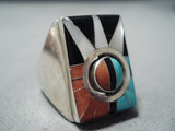 Best Important Vintage Native American Zuni Turquoise Inlay Sterling Silver Spinner Ring-Nativo Arts