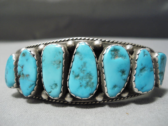 Important Vintage Native American Navajo Kee Joe Benally (d.) Sterling Silver Turquoise Bracelet-Nativo Arts