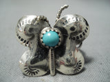 Detailed Vintage Native American Navajo Turquoise Butterfly Sterling Silver Ring-Nativo Arts