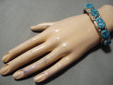 Native American Impressive Vintage Apache Morenci Turquoise Sterling Silver Bracelet Old-Nativo Arts