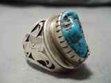 Incredible Vintage Native American Navajo Chunky Persin Turquoise Sterling Silver Ring Old-Nativo Arts