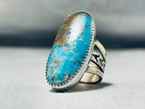 Tsosie Family Native American Navajo Signed Kingman Turquoise Huge Oval Sterling Silver Ring-Nativo Arts