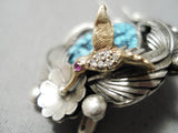 Important 14k Gold Vintage Native American Navajo Lone Mntn Turquoise Sterling Silver Necklace-Nativo Arts