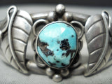Amazing Vintage Native American Navajo Blue Turquoise Sterling Silver Leaf Bracelet Old-Nativo Arts