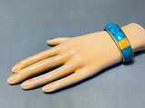 Native American Rare Santo Domingo Vintage Turquoise Inlay Sterling Silver Bracelet-Nativo Arts