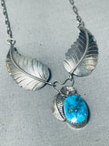 Beautiful Vintage Native American Navajo Turquoise Sterling Silver Leaf Necklace-Nativo Arts