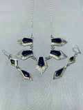 Fantastic Vintage Native American Navajo Jet Sterling Silver Necklace And Earring Set-Nativo Arts