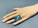 Unbelievable Vintage Native American Navajo Pilot Mountain Turquoise Sterling Silver Ring-Nativo Arts