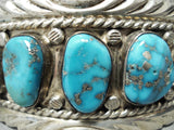 Wave Expert Vintage Native American Navajo Morenci Turquoise Sterling Silver Bracelet Old-Nativo Arts